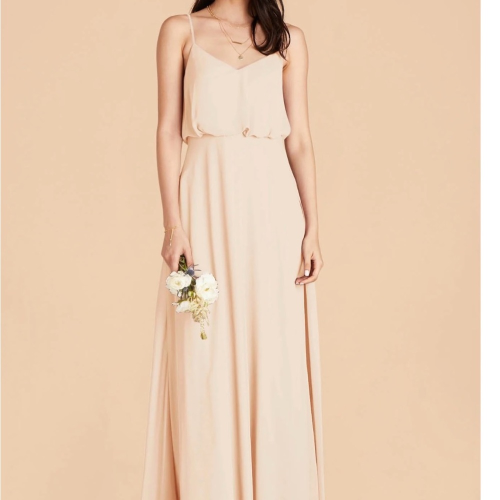 Champagne Spaghetti Strap Sleeveless Maxi Gown.  Like new bridesmaid dress.